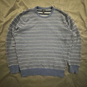 J.Crew Fair Isle Sweater Mens M Crewneck Nordic Blue 100% Cotton Pullover